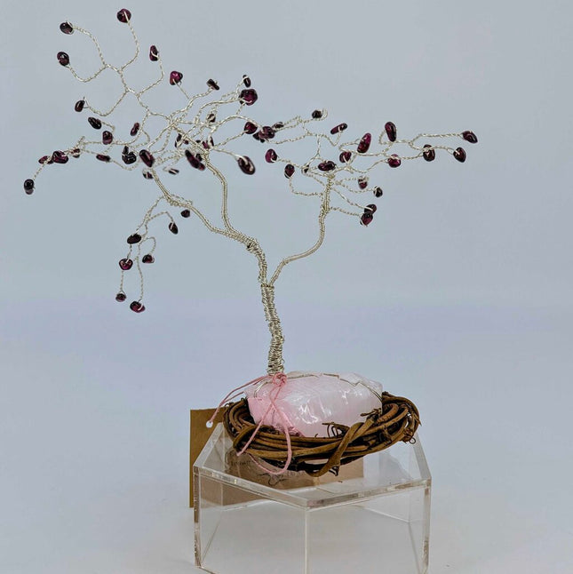 Twisted Wire and Gemstone Tree: Garnet on Pink Calcite