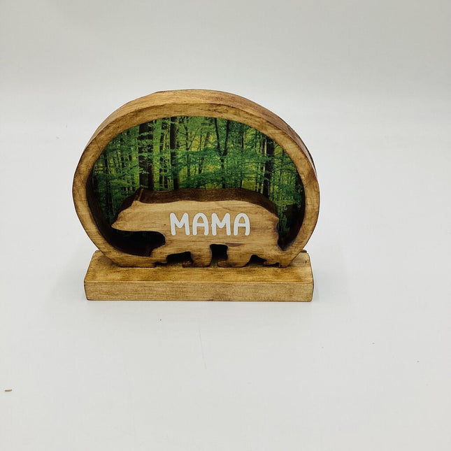 Shelf sitter- Framed Mama Bear in woods