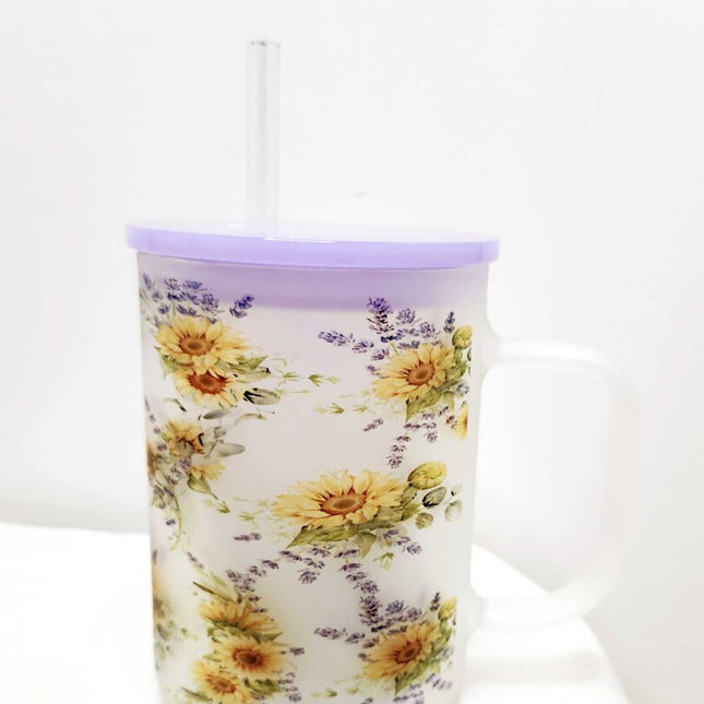 Glass mug- Sunflowers lavender