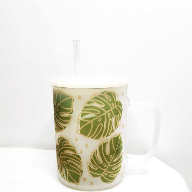 Glass mug- Monstera