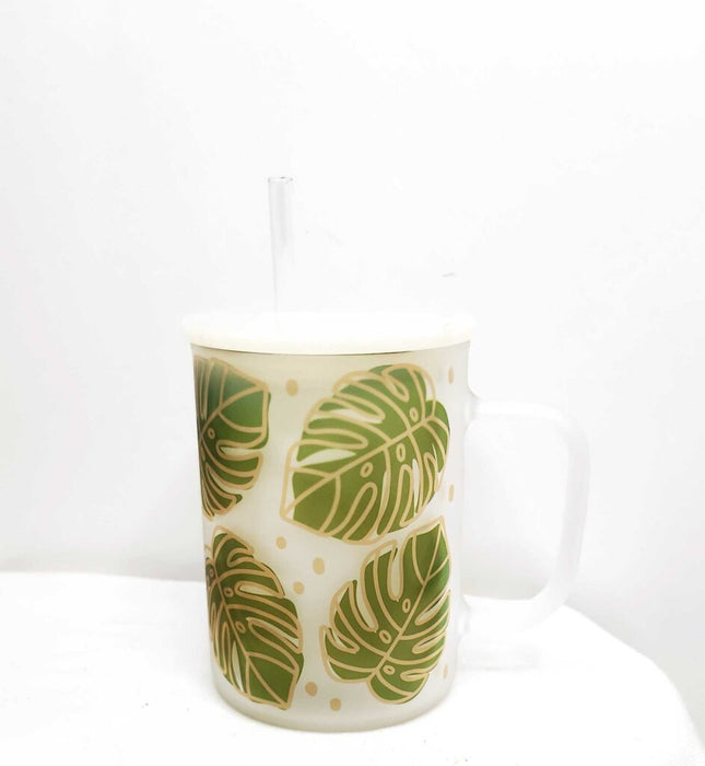 Glass mug- Monstera