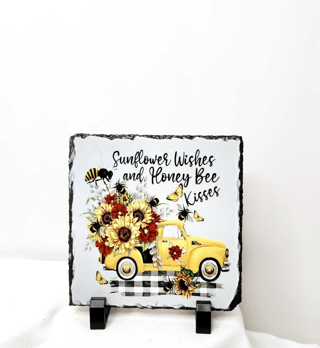 Shelf sitter- "Sunflower wishes" slate frame