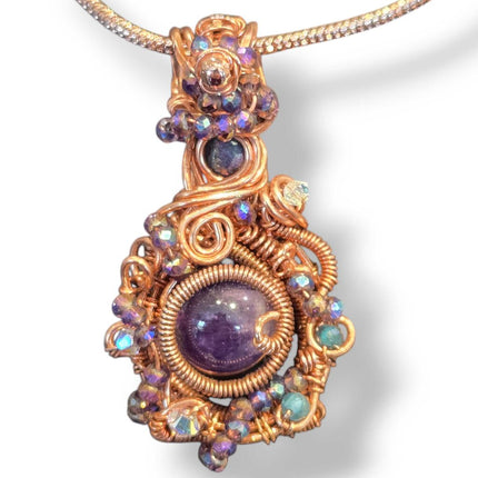 Copper Wire Woven Amethyst Pendant