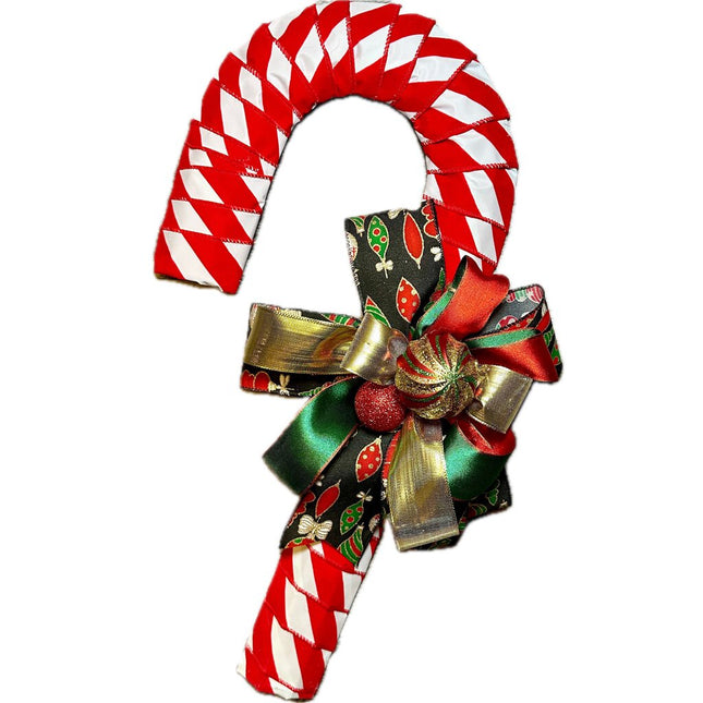 Candy Cane, Large Peppermint Black Ornaments, Holiday Door Hanger, Christmas Wreath