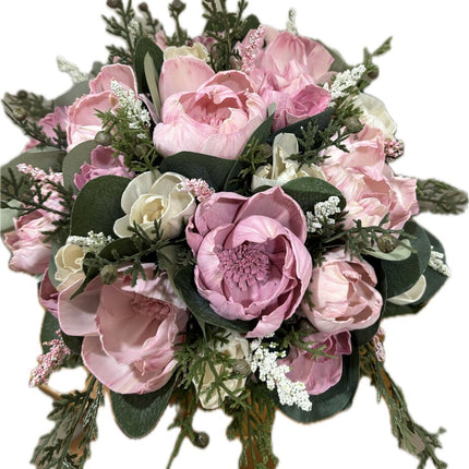 Sola Wood Peonies in Pink in a Pink Square Vase