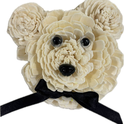 Mr. Bear Magnet with Black Bow made from Sola Wood Flowers