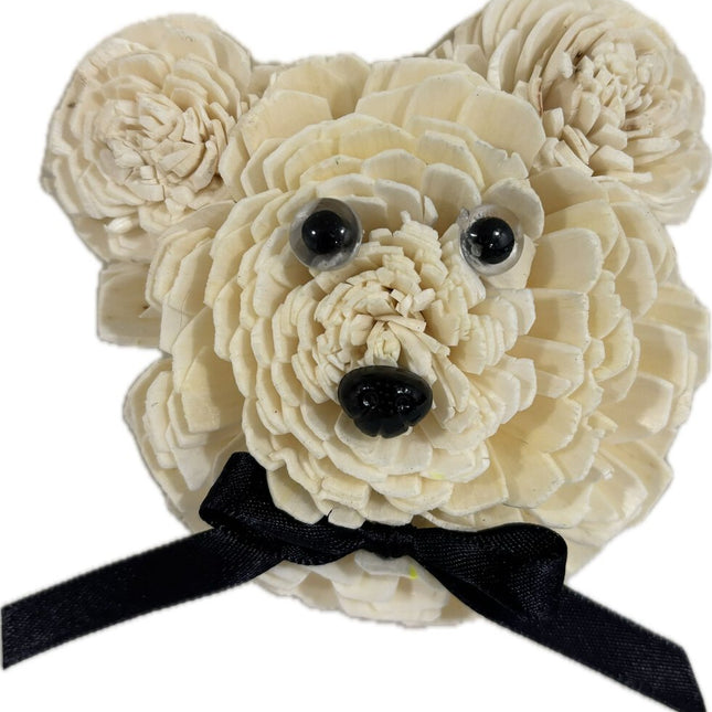 Mr. Bear Magnet with Black Bow made from Sola Wood Flowers