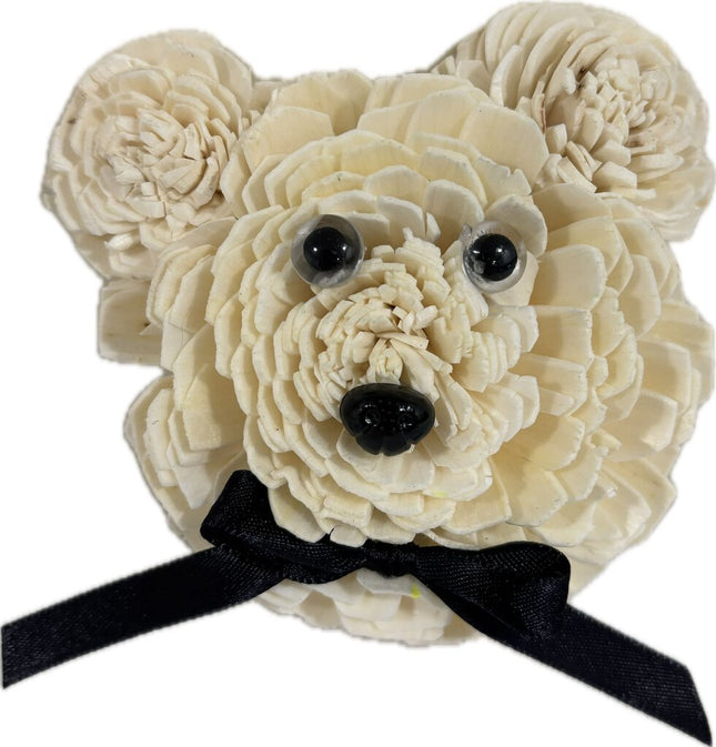 Mr. Bear Magnet with Black Bow made from Sola Wood Flowers