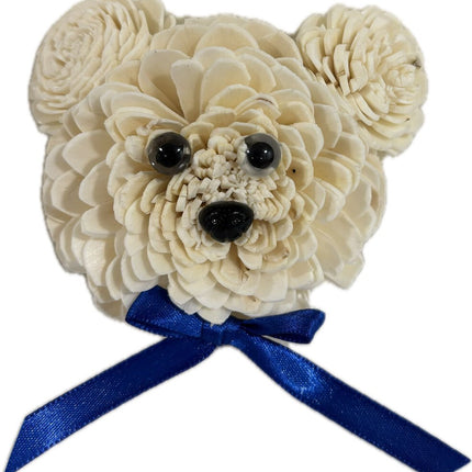 Mr. Bear Magnet with BlueBow made from Sola Wood Flowers