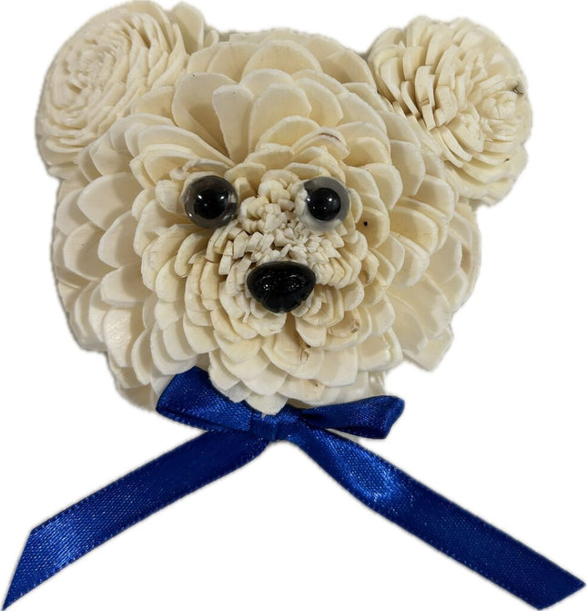 Mr. Bear Magnet with BlueBow made from Sola Wood Flowers