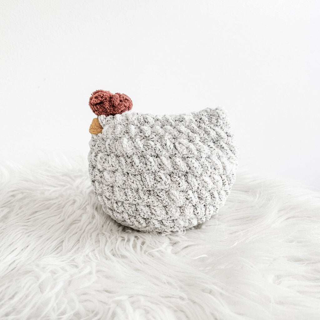 Small Crochet Chicken in Soft Grey