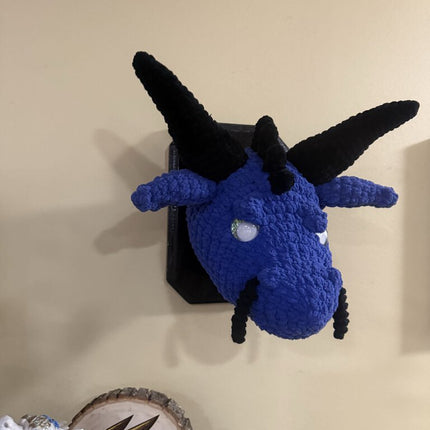 Crocheted hanging dragon head stuffy trophy plaque