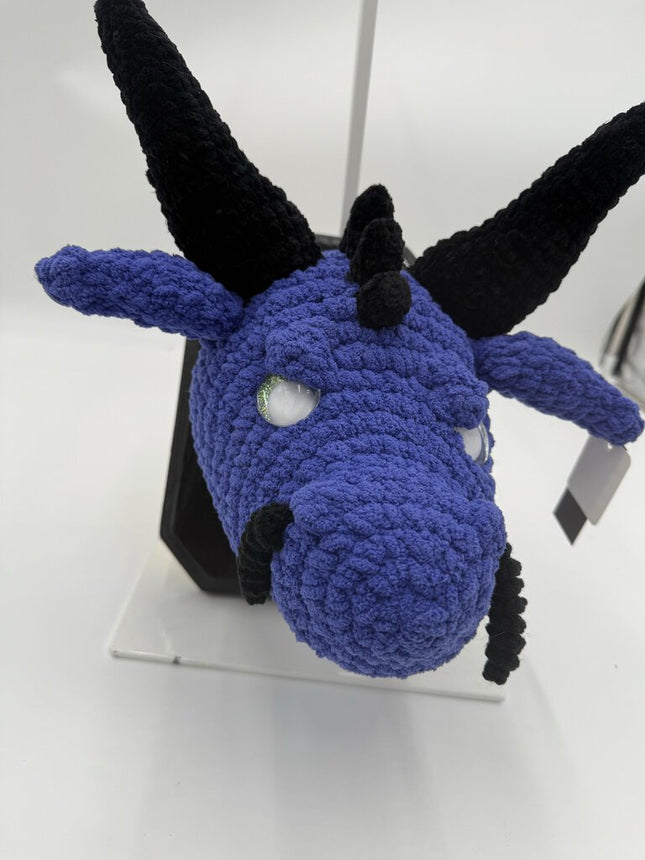 Crocheted hanging dragon head stuffy trophy plaque