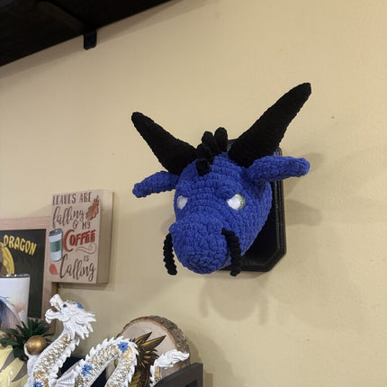 Crocheted hanging dragon head stuffy trophy plaque