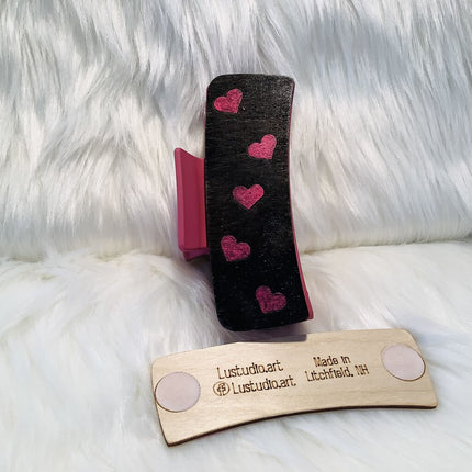 Hair Claw Interchangeable 4" Face Only - Pink Metallic Hearts