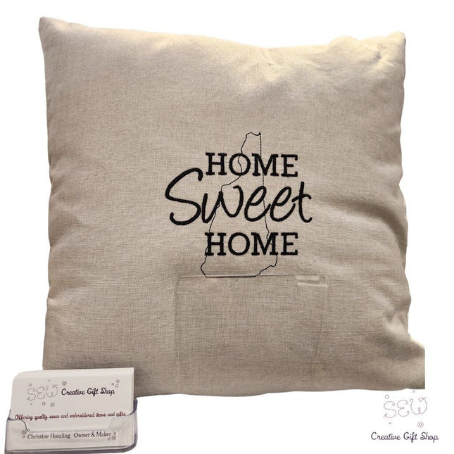 Home Sweet Home New Hampshire Embroidered Pillow
