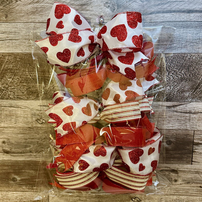 BOW SET, Red Heart Valentine w/Sparkles, Set of 8