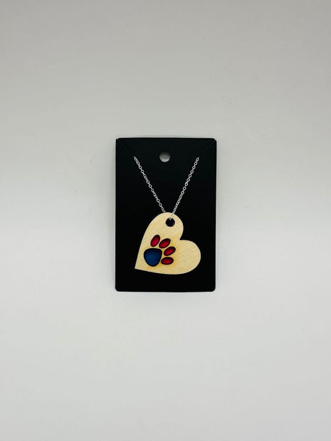 Heart/Paw Necklace Blue and Pink
