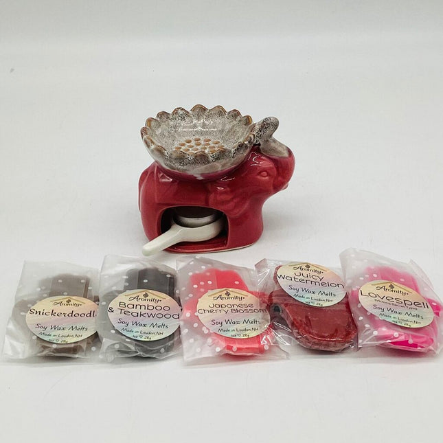 Tea Light Ceramic Warmer & Soy Wax Melts Set - Pink Elephant