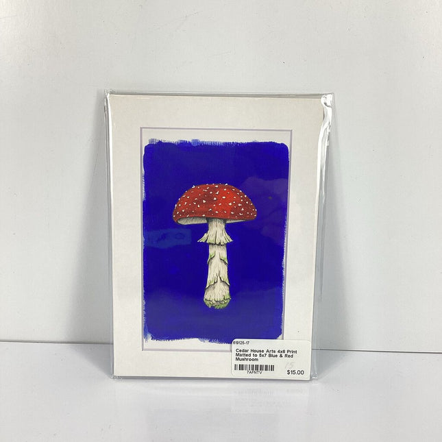 4x6 Print Matted to 5x7 Blue & Red Mushroom