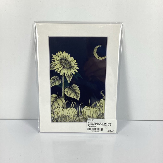4x5 Print Matted to 5x7 Sunflower & Pumpkins