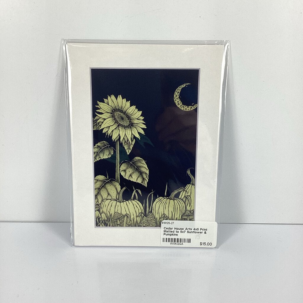 4x5 Print Matted to 5x7 Sunflower & Pumpkins