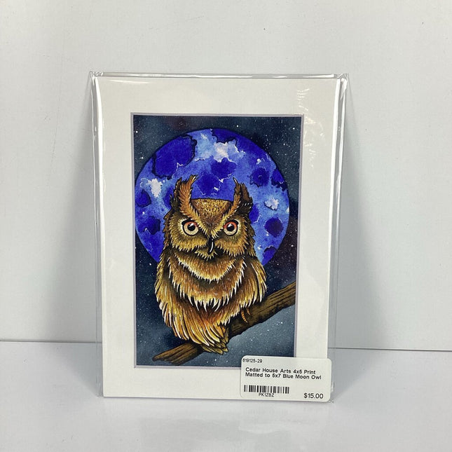 4x5 Print Matted to 5x7 Blue Moon Owl