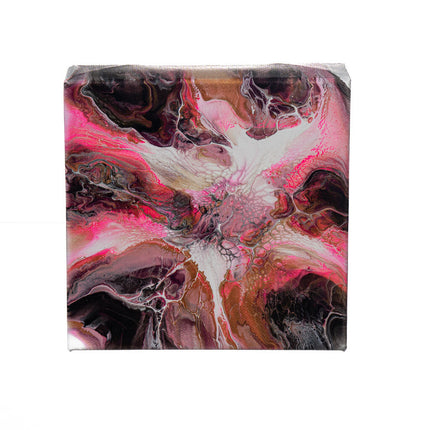 Bold Fluid Art Canvas - 6" x 6" with 1.5" Depth - Hot pink, soft pink, white, black, and gold