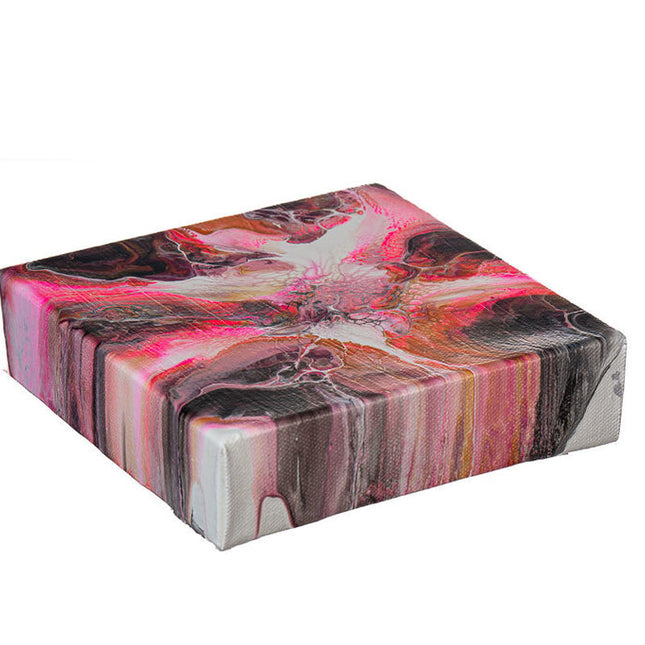Bold Fluid Art Canvas - 6" x 6" with 1.5" Depth - Hot pink, soft pink, white, black, and gold