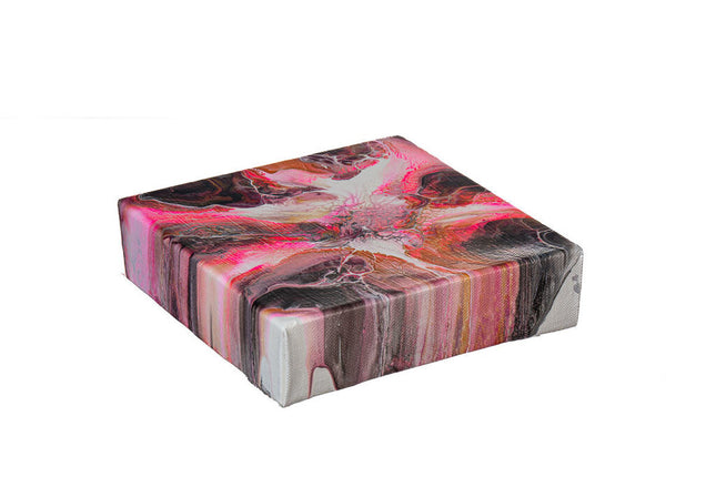 Bold Fluid Art Canvas - 6" x 6" with 1.5" Depth - Hot pink, soft pink, white, black, and gold
