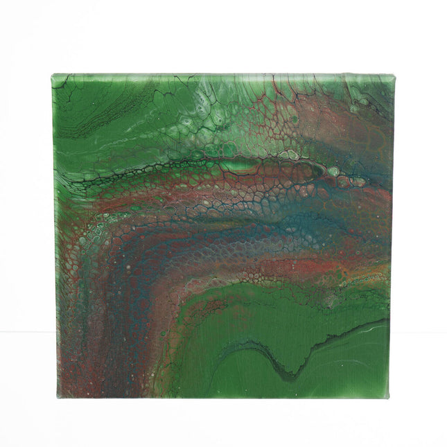 Deep Green, Bronze & Black Fluid Art Canvas - 10" x 10" with Varnish Finish