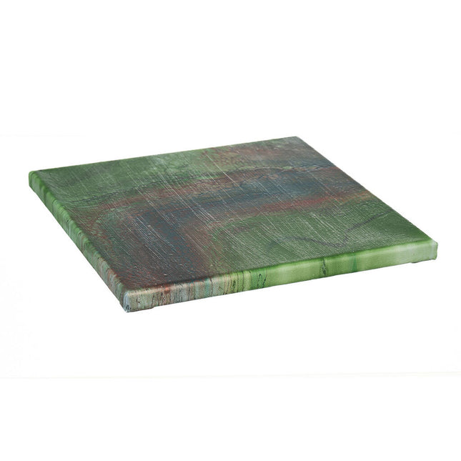 Deep Green, Bronze & Black Fluid Art Canvas - 10" x 10" with Varnish Finish