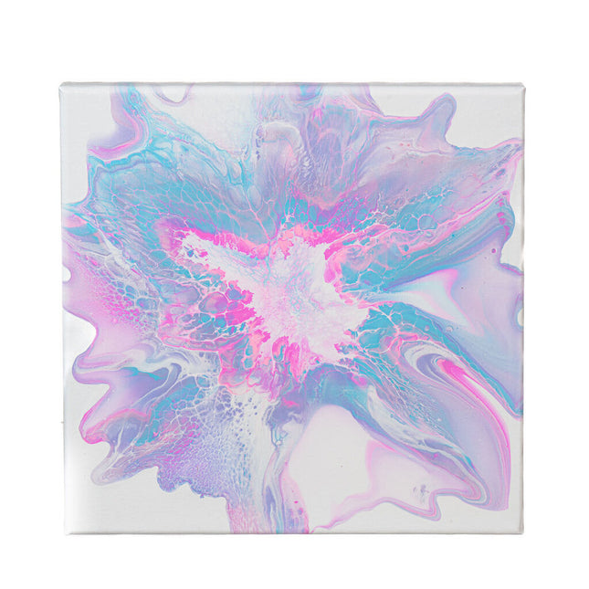 Pastel Blue, Lavender & Pink Fluid Art Canvas - 10" x 10" with Varnish Finish
