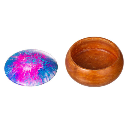 Handcrafted 5" Round Wooden Trinket Box - Pink, Blue & White Bloom Art
