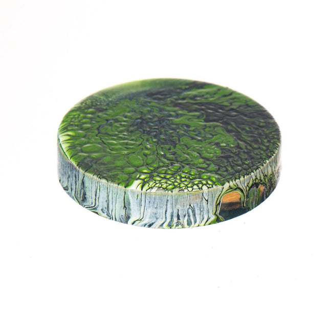 Magnetic Bamboo Bottle Opener - Earthy Green & Black Fluid Art Bloom