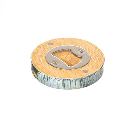 Magnetic Bamboo Bottle Opener - Earthy Green & Black Fluid Art Bloom