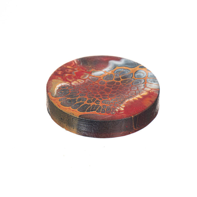 Magnetic Bamboo Bottle Opener - Black, Red, Gold & White Fluid Art Bloom