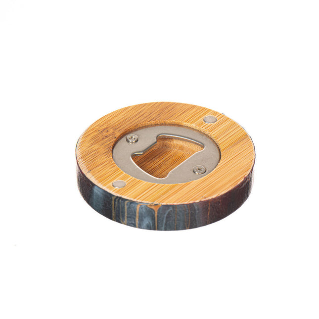 Magnetic Bamboo Bottle Opener - Black, Red, Gold & White Fluid Art Bloom