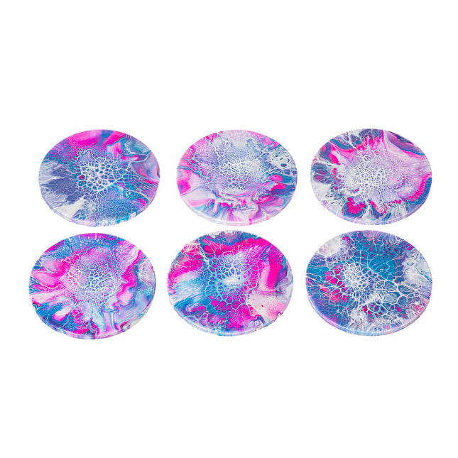 Set of 6 Round Ceramic Fluid Art Coasters