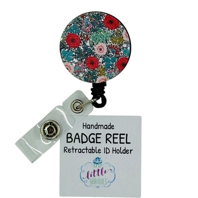 Acrylic Badge Reel - Glitter Rose