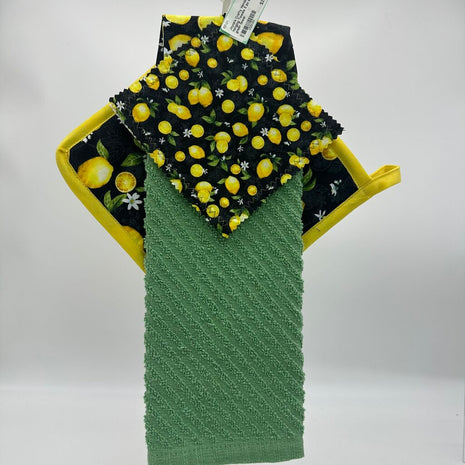 Hanging Towels 3 pc set-lemon, green towel