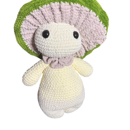 Crocheted giant mushroom sprite stuffie