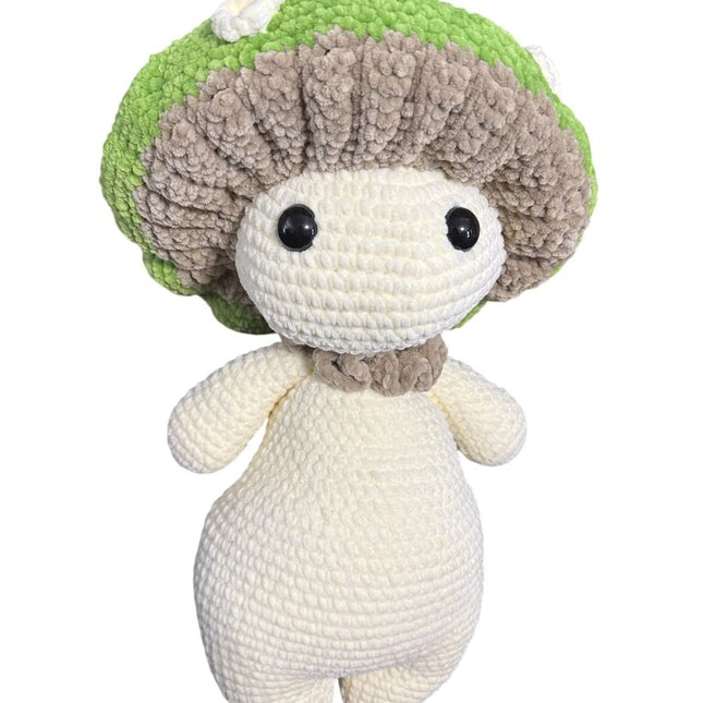 Crocheted giant mushroom sprite stuffie