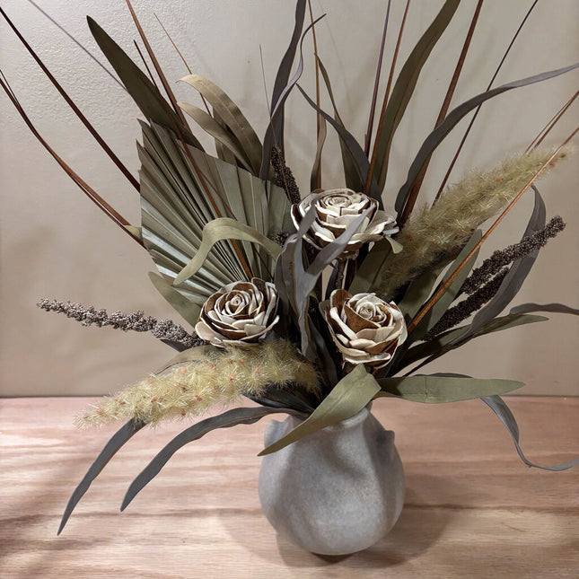 Sola Wood Flower Roses w/Bark and 2 Pampas