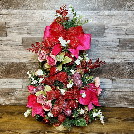 Whimsical Pink & Red Lighted Holiday Tabletop Tree