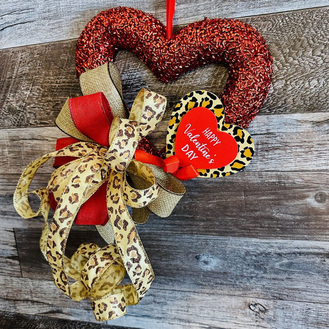 Door Hanger, Heart Red Leopard Heart Happy Valentine's Day, Wreath Valentine Gift Decoration