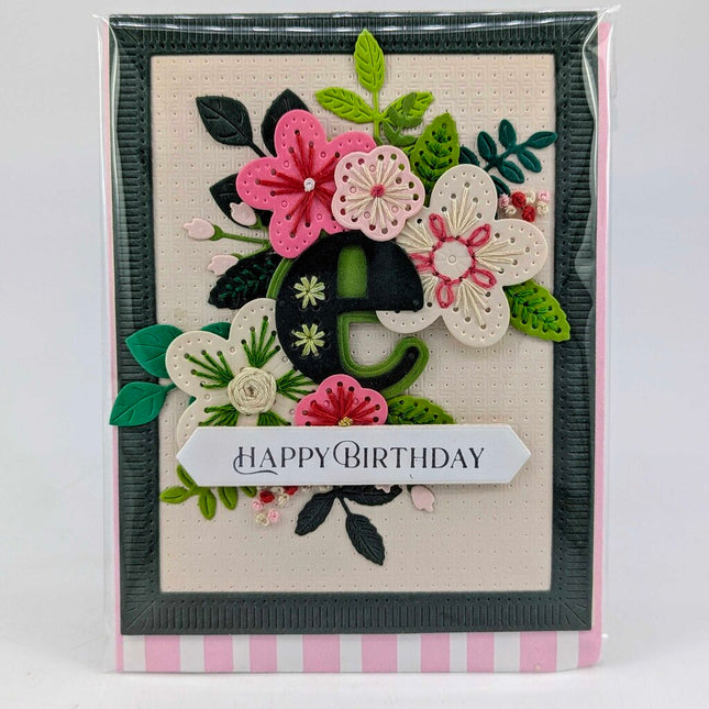 Stitched e Birthday Greeting Card