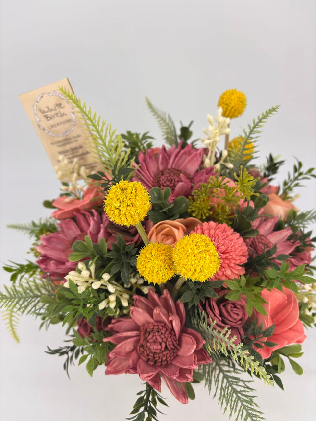 Pink Sola Wood Flowers with Yellow Ball Accents