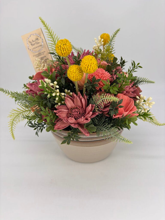 Pink Sola Wood Flowers with Yellow Ball Accents