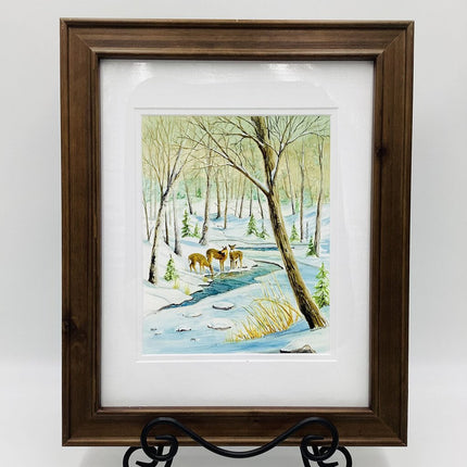 8x10 Three Deer/Winter Pond